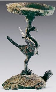 Fig. 1 Bronze lampstand supported by a phoenix on a turtle, excavated from Haiqu, Shandong province in 2002 