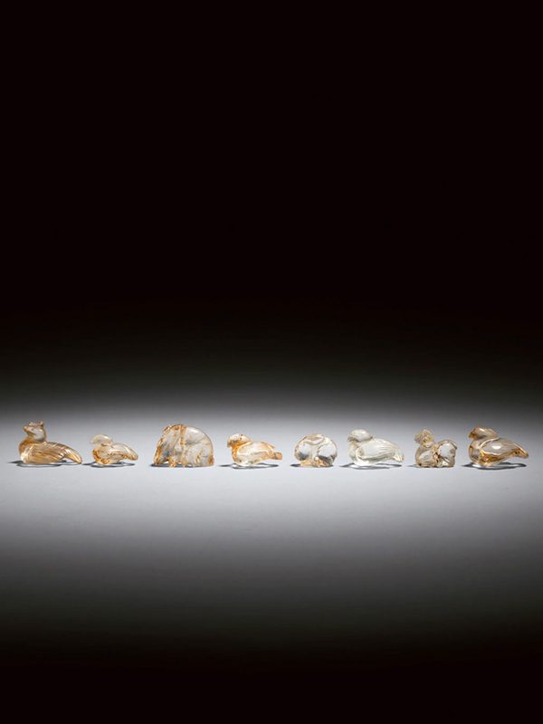 Group of eight rock crystal animal carvings