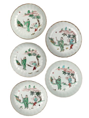 Set of five porcelain Wucai dishes