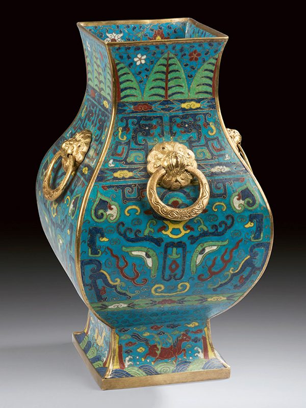 Cloisonné enamel vessel, fanghu