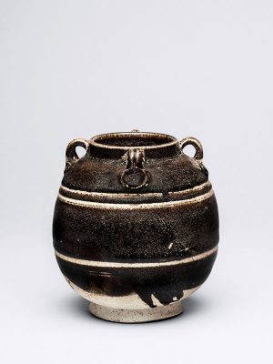 Ovoid stoneware jar with four loop handles
