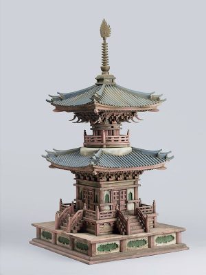 Monumental plaster and wood model of a pagoda
