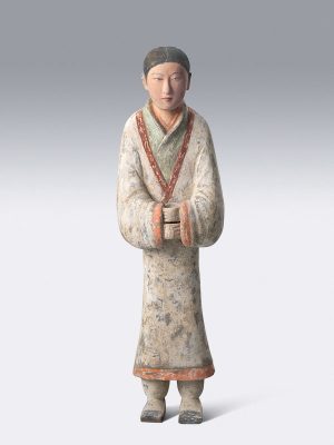 Pottery figure of a standing court attendant