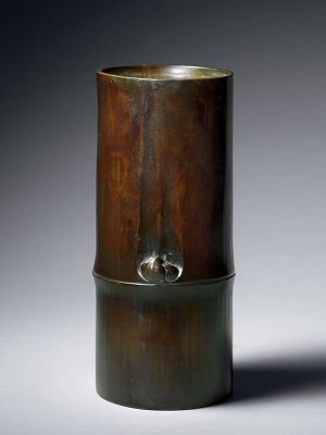 Bronze vase in the form of a length of bamboo, by Nagoshi Yagoro