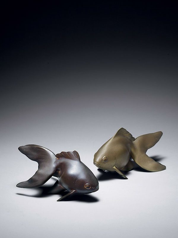 Two bronze okimono of carp by Yasuyuki (Yuko)