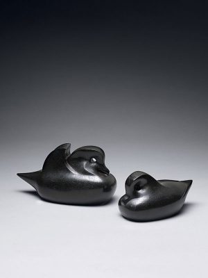 Bronze models of Mandarin ducks by Itasaka Tatsuji
