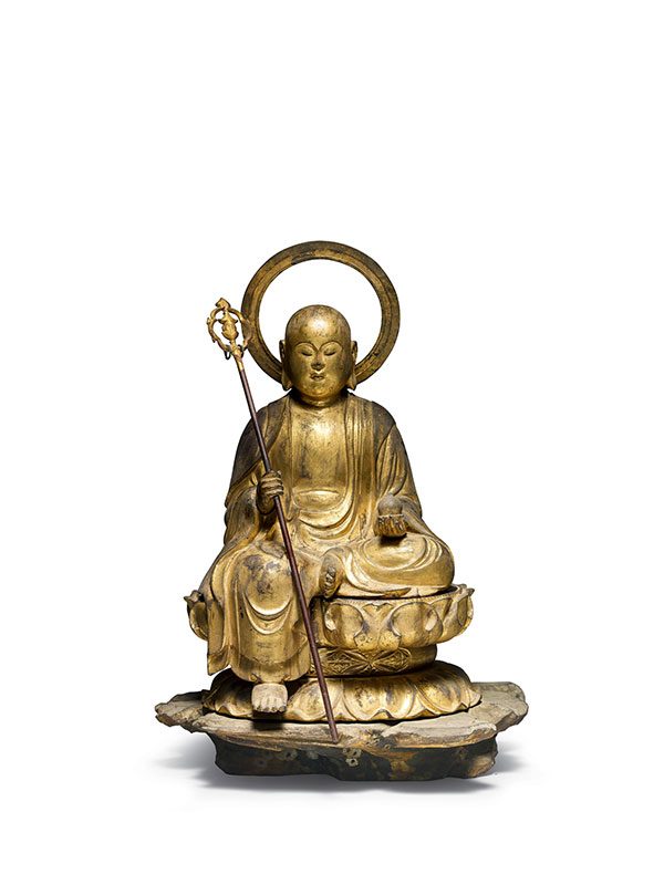 Wood sculpture of a seated Buddha Jizo Bosatsu 