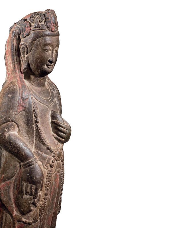 Two limestone sculptures of Bodhisattva