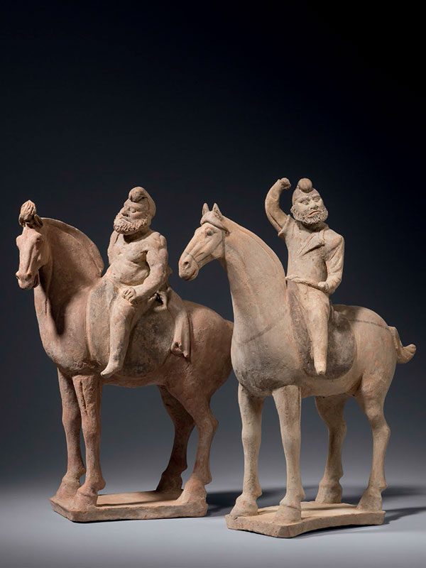 Four pottery equestrians
