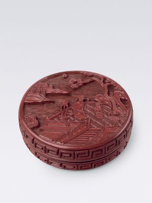 Lacquer incense box depicting a scene from Xi Xiang Ji