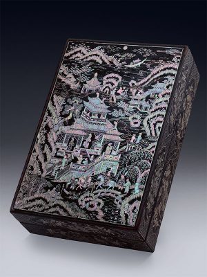 35 Lacquer and mother-of-pearl inlaid box and cover
