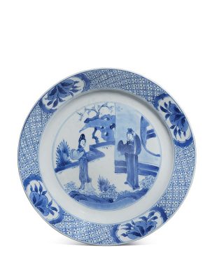 Blue and white porcelain plate with Xi xaingu ji