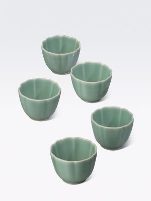 Set of five porcelain celadon cups