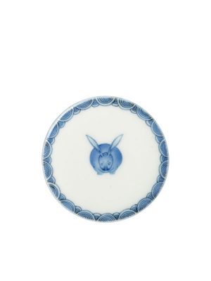 Blue and white Koransha porcelain box with hare