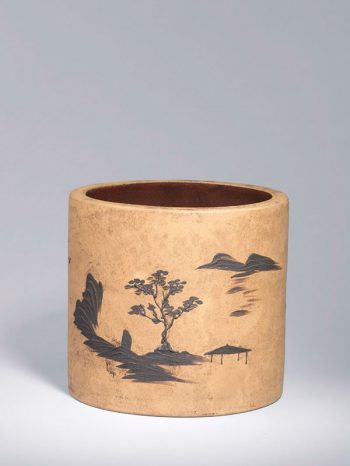 Yixingpottery brush pot of cylindrical form