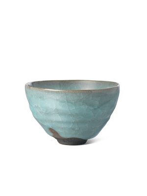 Porcelain tea bowl with a crazed celadon glaze, chawan