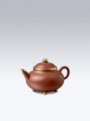 Yixing gold-mounted stoneware teapot