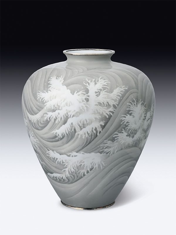 Cloisonné enamel vase with waves