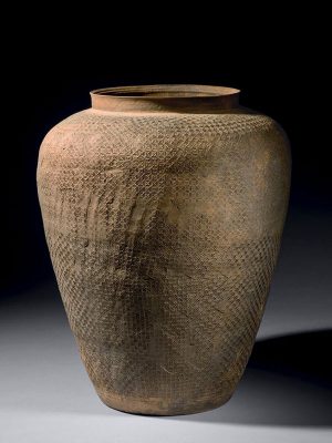 Pottery jar with impressed textile pattern