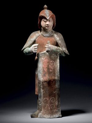 Pottery warrior holding a shield