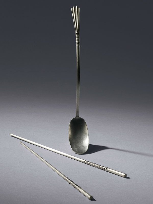 Silver chopsticks and spoon