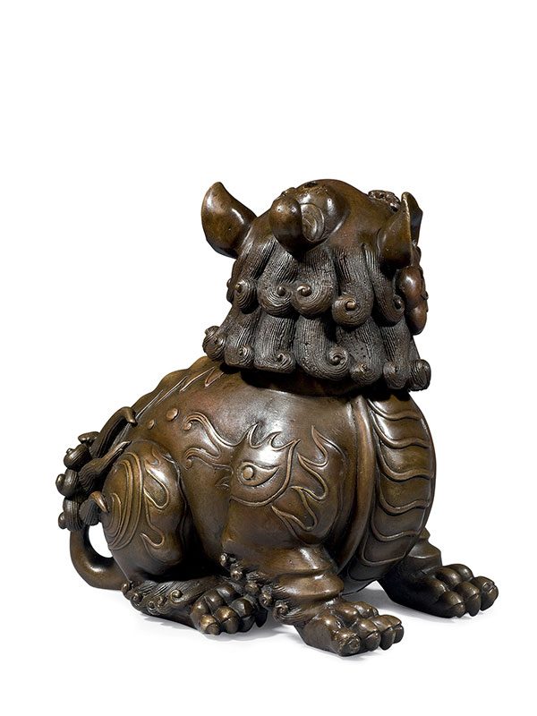 Bronze incense burner in the form of a seated mythical animal