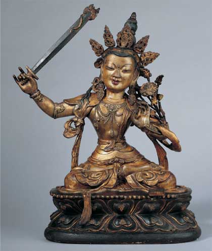 Lacquered gesso figure of the bodhisattva Manjushri