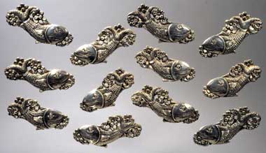 Set of twelve silver fish ornaments