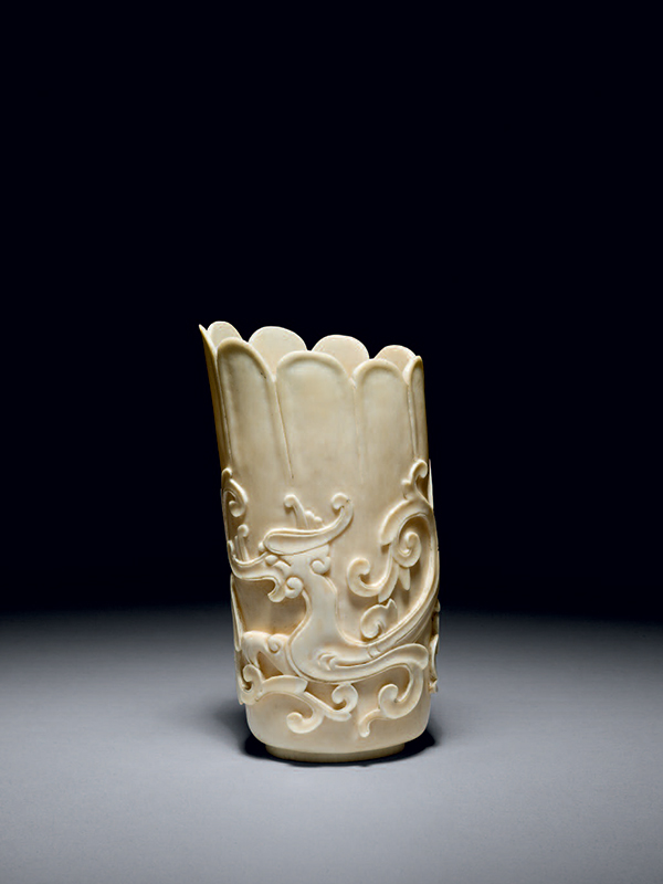 Ivory vase carved with a kui dragon