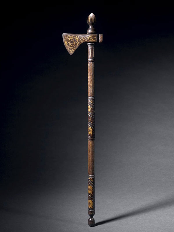 Ceremonial gold-damascened steel axe (<em>tabarzin</em>)