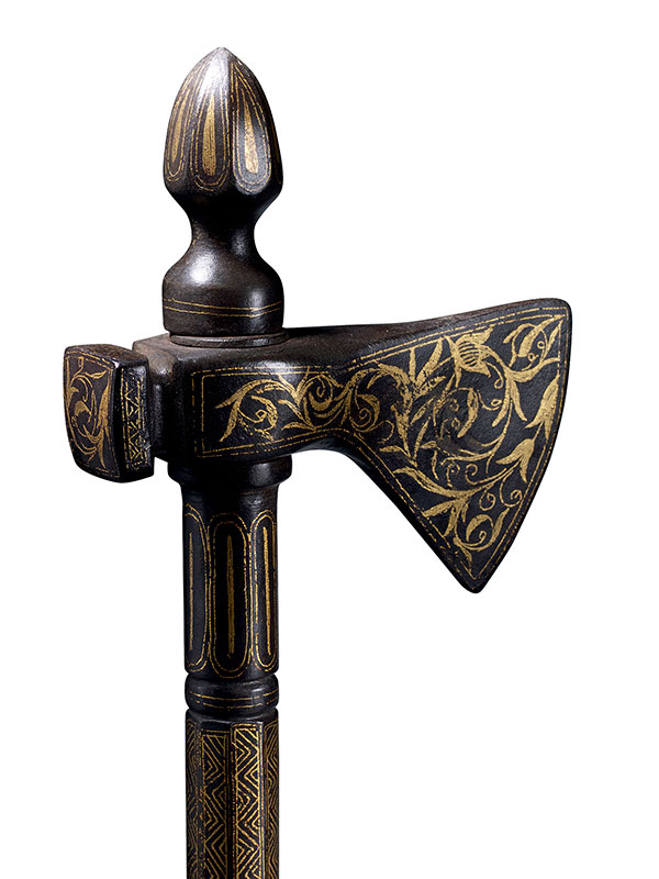 Ceremonial gold-damascened steel axe (tabarzin)