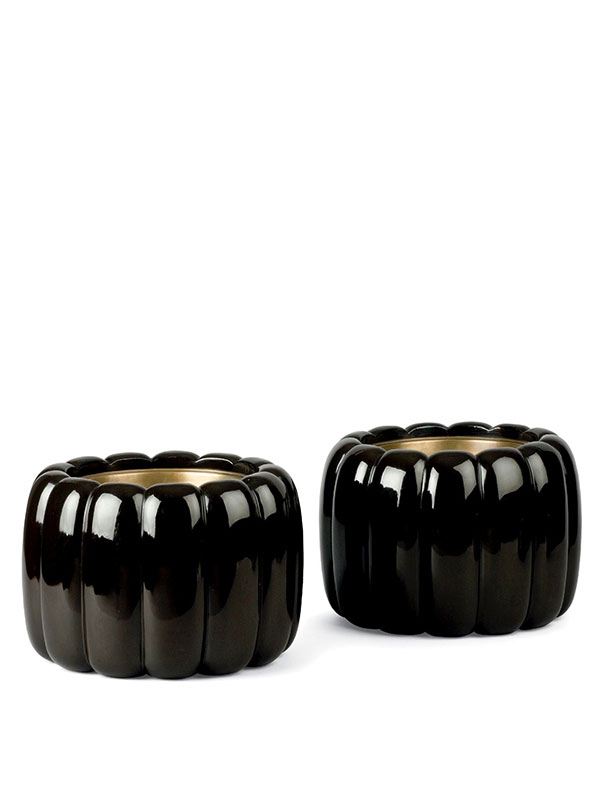 Two Lacquer Hibachi in the Shape of Pumpkins