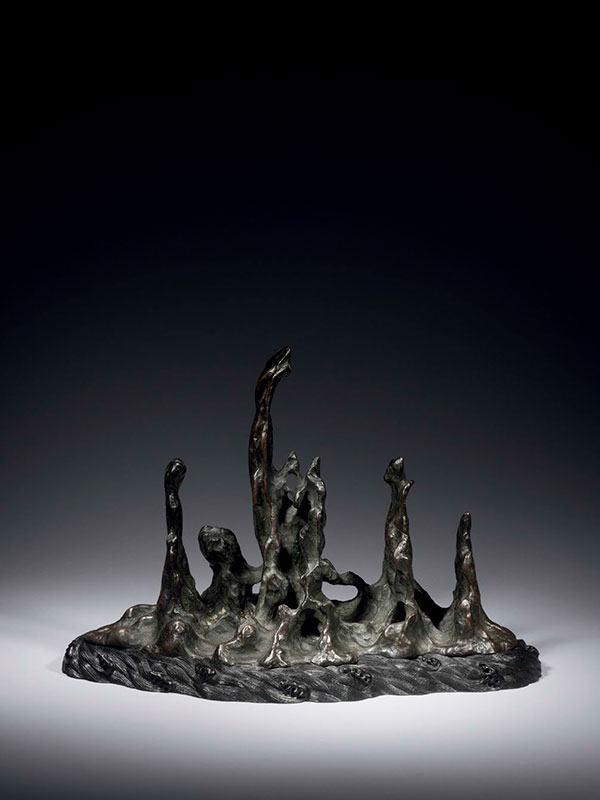 Bronze sculpture or brush rest in a form of a five-peaked mountain