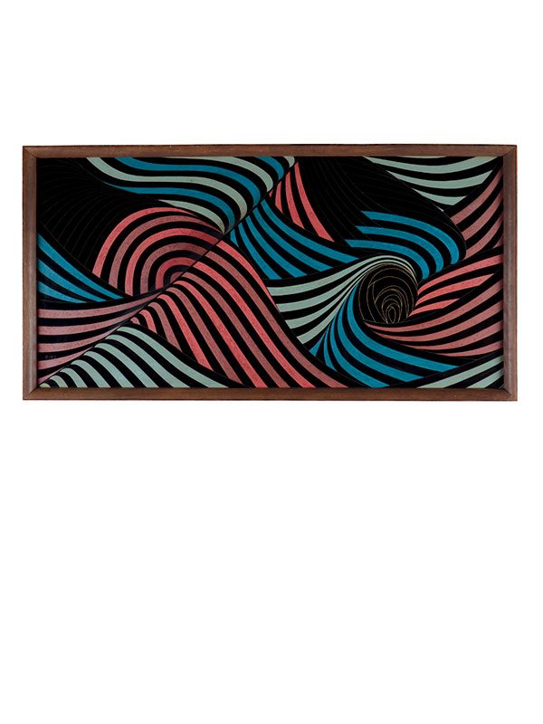 Lacquer panel ‘Crashing Waves’ by Takuji Rikimaru (1931-2006)