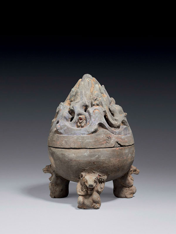Pottery incense burner, boshanlu with bear-shaped feet