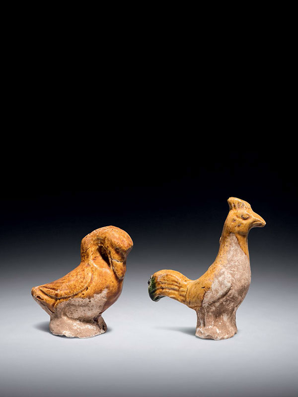 Miniature pottery duck and cockerel