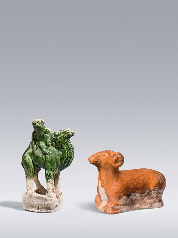 Miniature pottery ram and camel