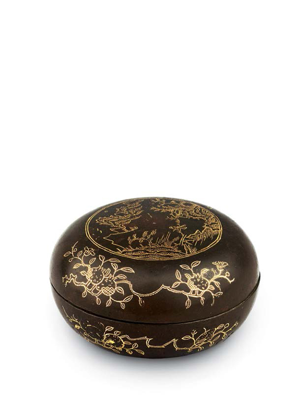 Gold-inlaid copper seal paste box