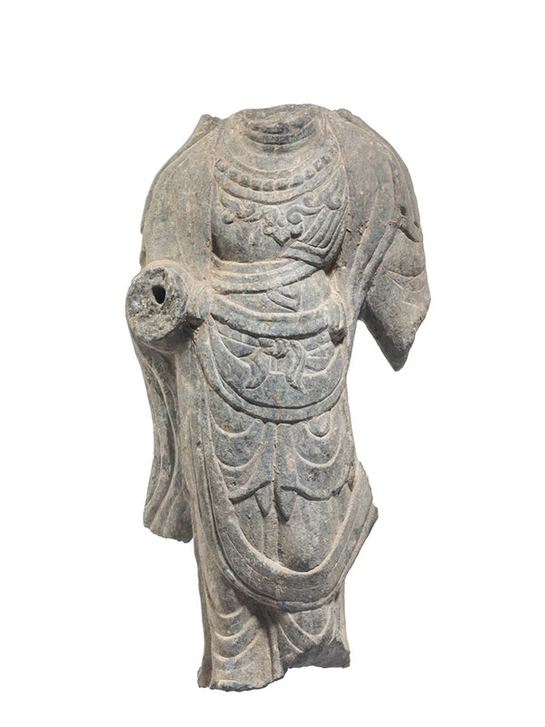 Grey limestone torso of Bodhisattva