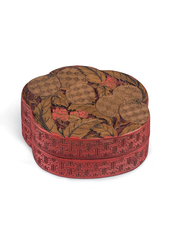 Ochre and red lacquer box with loquats