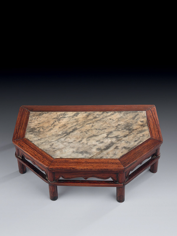 Miniature huanghuali hexagonal stand with marble top