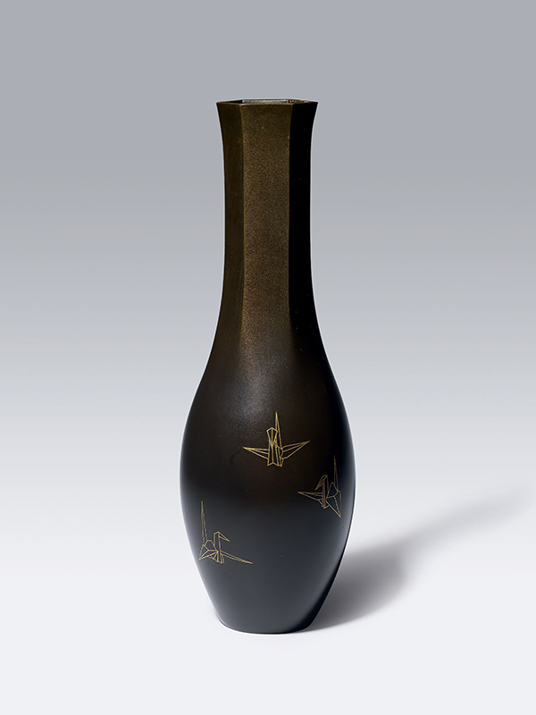 Bronze vase inlaid with Orizuru