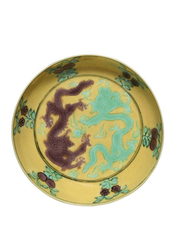 Two porcelain saucers with dragons