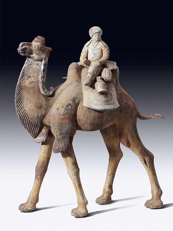 19 Painted pottery figure of a Bactrian camel and rider